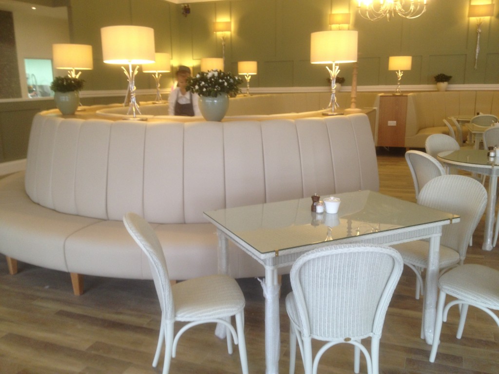 Fluted banquette seating at a garden centre in fleet