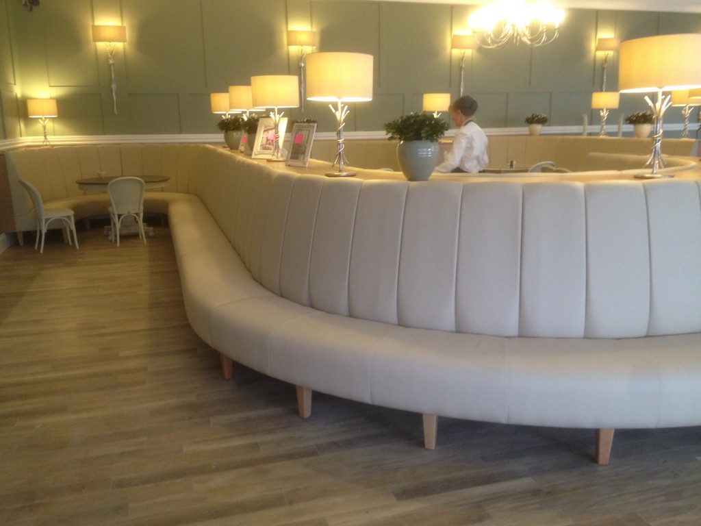 Fluted banquette seating at a garden centre in fleet